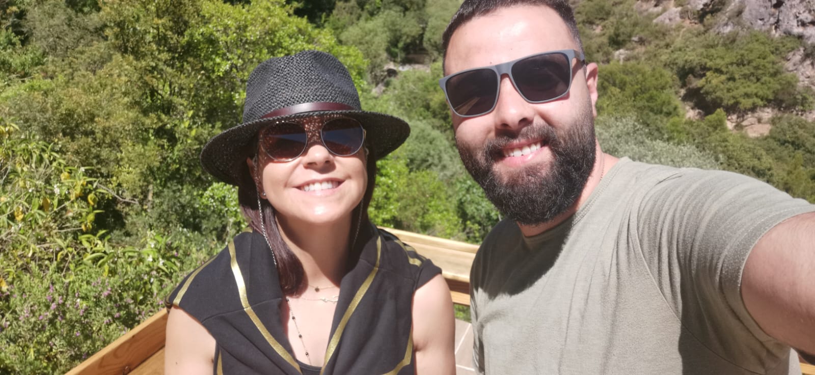 Travelers taking outdoor selfie
